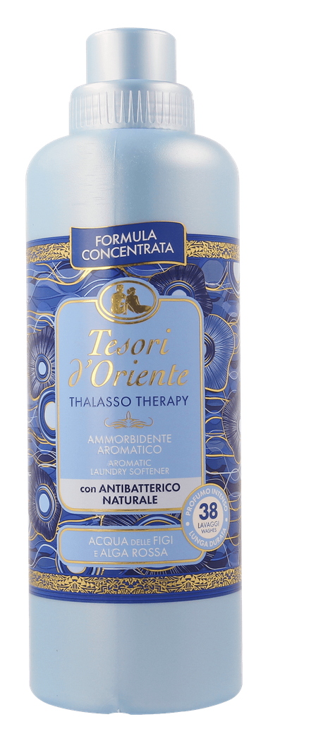 Płyn do płukania Tesori d'Oriente Thalasso Therapy 760ml na białym tle, etykieta niebiesko-złota.