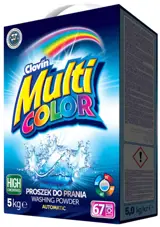 Proszek do prania Clovin Multicolor 5kg uniwersalny do wszystkich tkanin w opakowaniu kartonowym.
