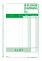 DR Rachunek dla Konsumenta A6 MICHALCZYK262-5 Druki akcydensowe przeznaczone do wypełniania, wykorzystywane w czynnościach urzędowych, handlowych. Niezbędne w funkcjonowaniu firm, urzędów i innych jednostek zgodnie z obowiązującymi normami prawnymi.