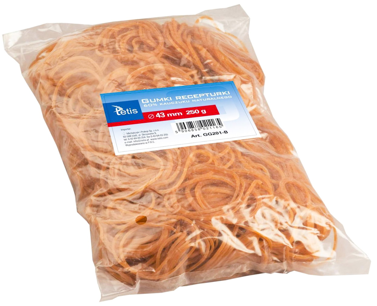 Gumki recepturki 43mm 250g TETIS w opakowaniu - beżowe elastyczne gumki do papieru