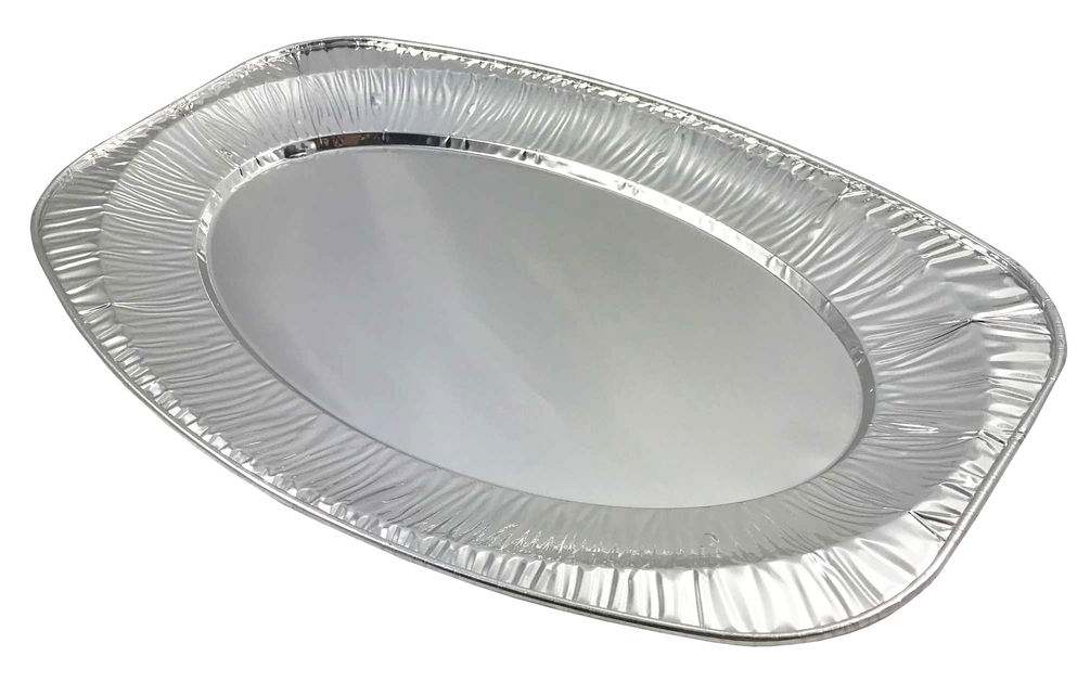 Patera aluminiowa średnia 43x29x3 cm, owalny kształt, srebrny kolor, do serwowania potraw
