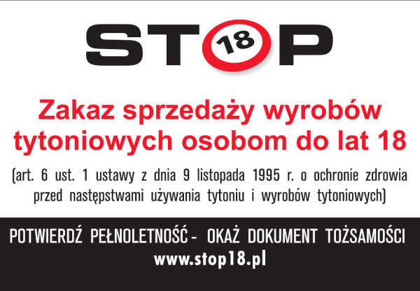 Tablica laminowana informacyjna A4 zakaz sprzedaży wyrobów tytoniowych osobom do lat 18