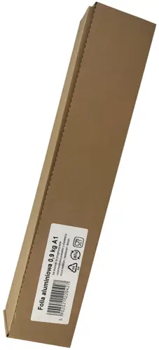 Folia aluminiowa 29cm szerokości 72m długości 0,9kg w kartonie z ostrzem do cięcia.