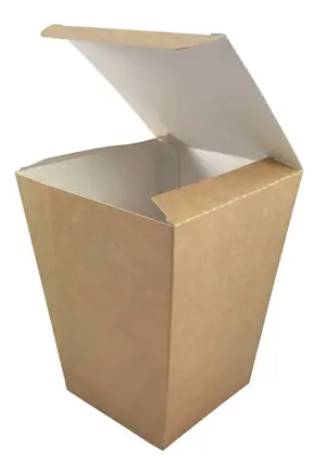 Kubełek papierowy z pokrywką 3L jasny brąz / kraft 100/145/200 Kubełek papierowy do każdego rodzaju zimnych i gorących potraw. Dzięki powłoce z bio wosku i wzmocnionym krawędziom jest odporne na wyciekanie. Wykonano z tektury biodegradowalnej. Idealnie nadaje się do przechowania kurczaka w panierce lub popcorn, it...