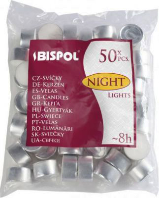Świece podgrzewacze NIGHT LIGHTS 8h BISPOL 50 sztuk w opakowaniu