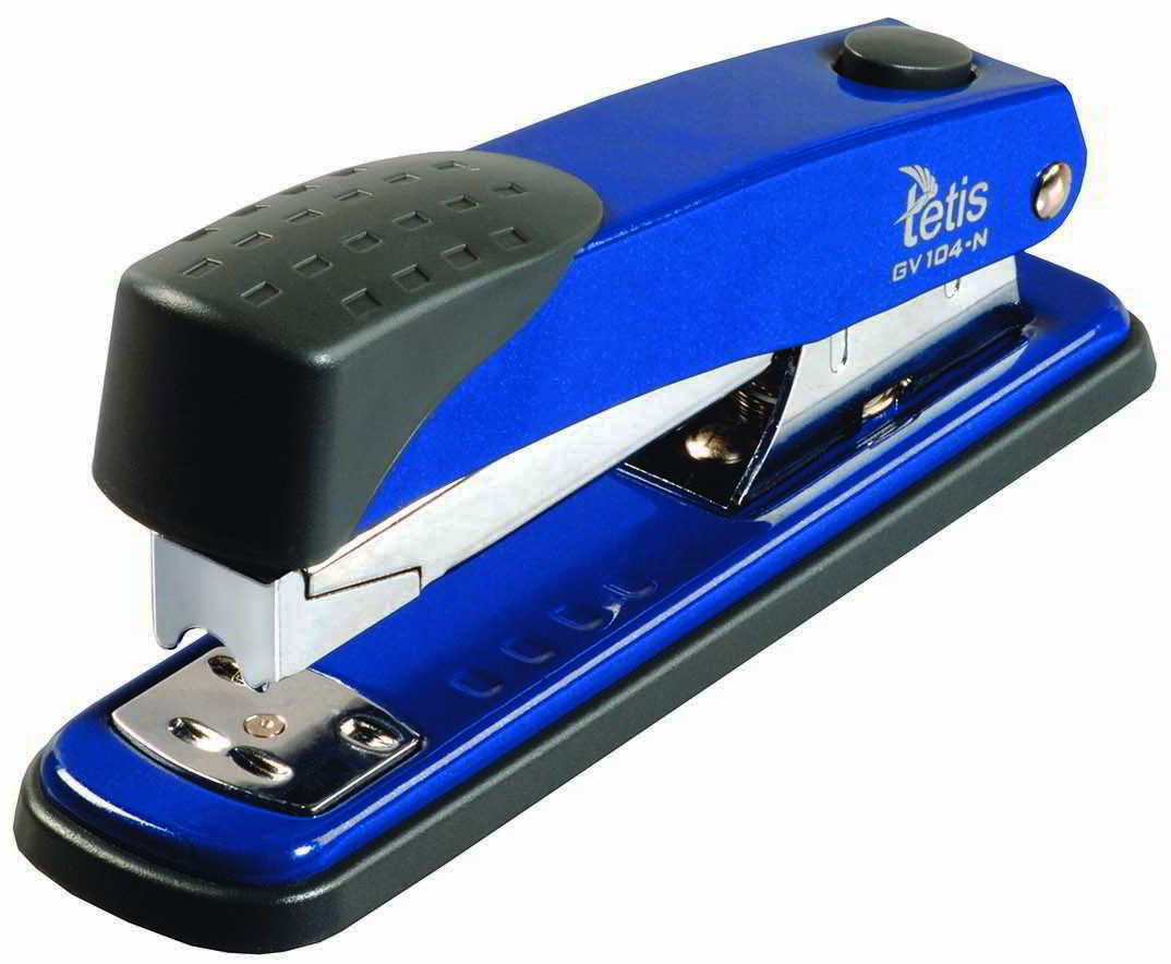 Zszywacz TETIS GV 115 na 20 kart Zszywacz metalowy. Zszywanie zamknięte i otwarte. Dodatkowo wyposażony w automatyczny mechanizm wysuwania magazynka. Dostosowany do zszywek o rozmiarach 24/6-26/6 mm. Zszywa do 25 kartek. Głębokość wsuwania kartek 50 mm.