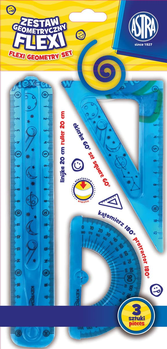 Zestaw geometryczny ASTRA FLEXI 3 elementy - linijka, kątomierz i trójkąt w kolorze niebieskim