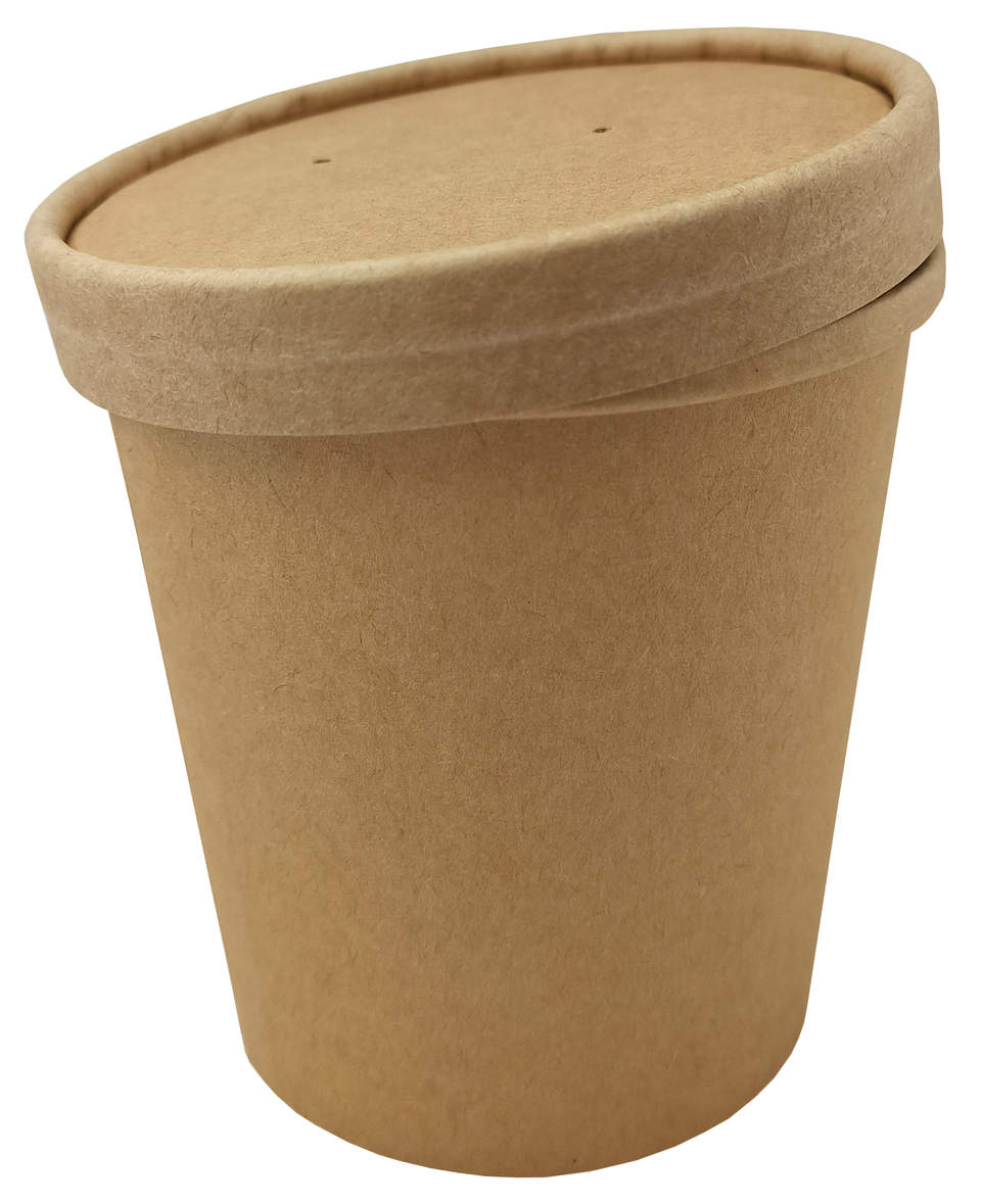 Pojemnik na zupę papierowy 450ml kraft z pokrywką, opakowanie 25 sztuk