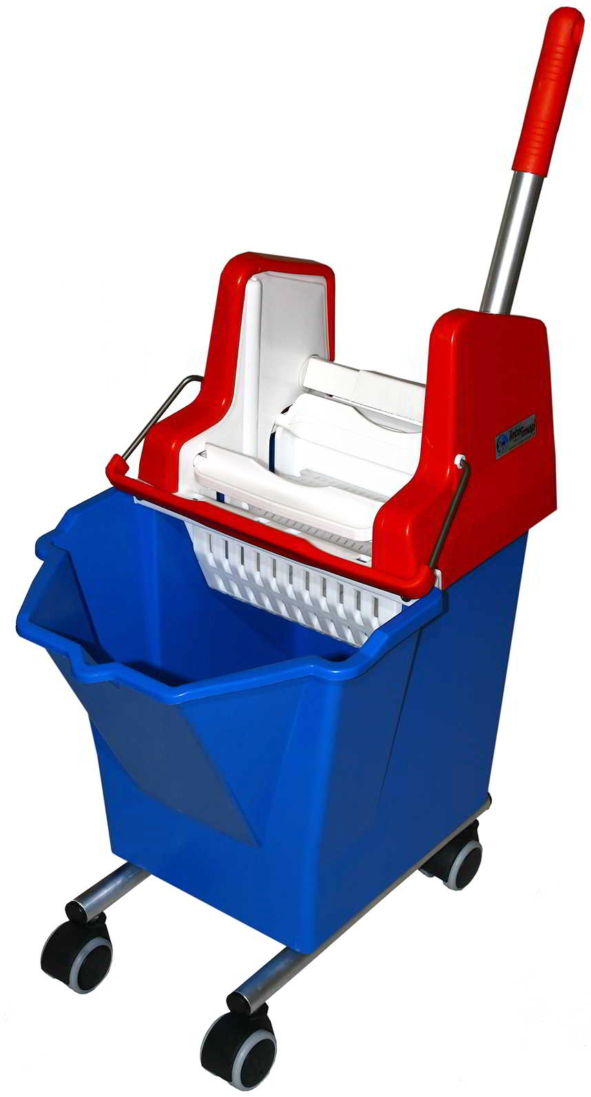 Zestaw Sprzątający CleanBoy 15L wózek Zestaw sprzątający CleanBoy 15L z niebieskim wózkiem, czerwoną wyciskarką i mopem