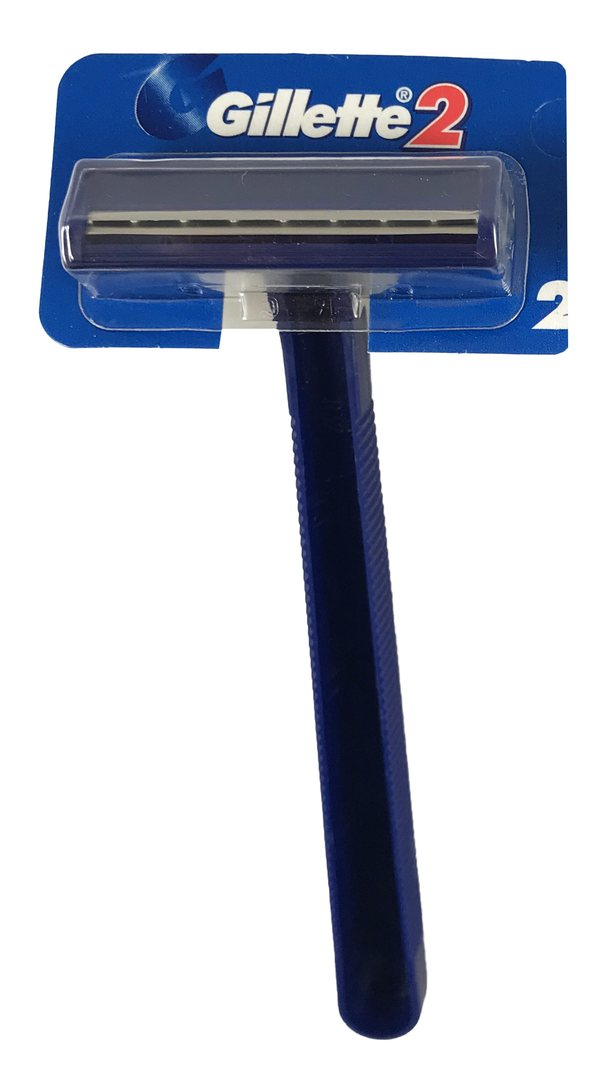 Maszynka do golenia Gillette Blue 2 jednorazowa z niebieskim uchwytem i dwoma ostrzami.