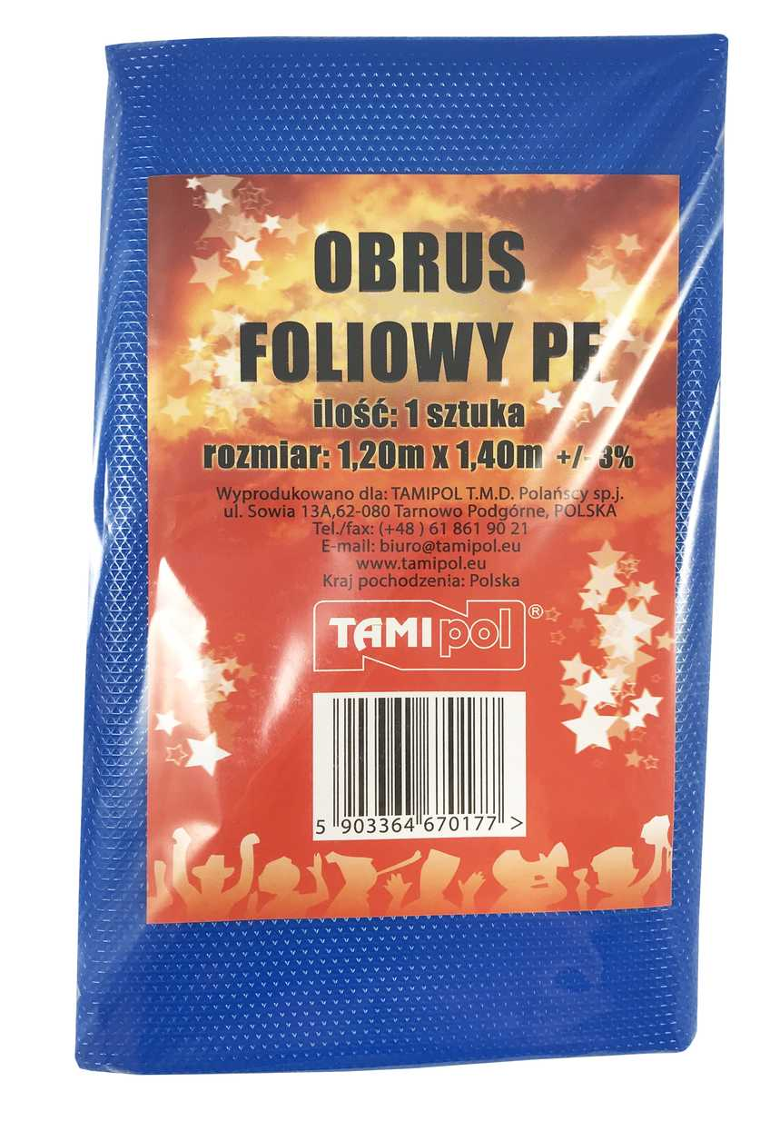 Obrus foliowy jednorazowy niebieski 120cm x 140cm marki Tamipol.