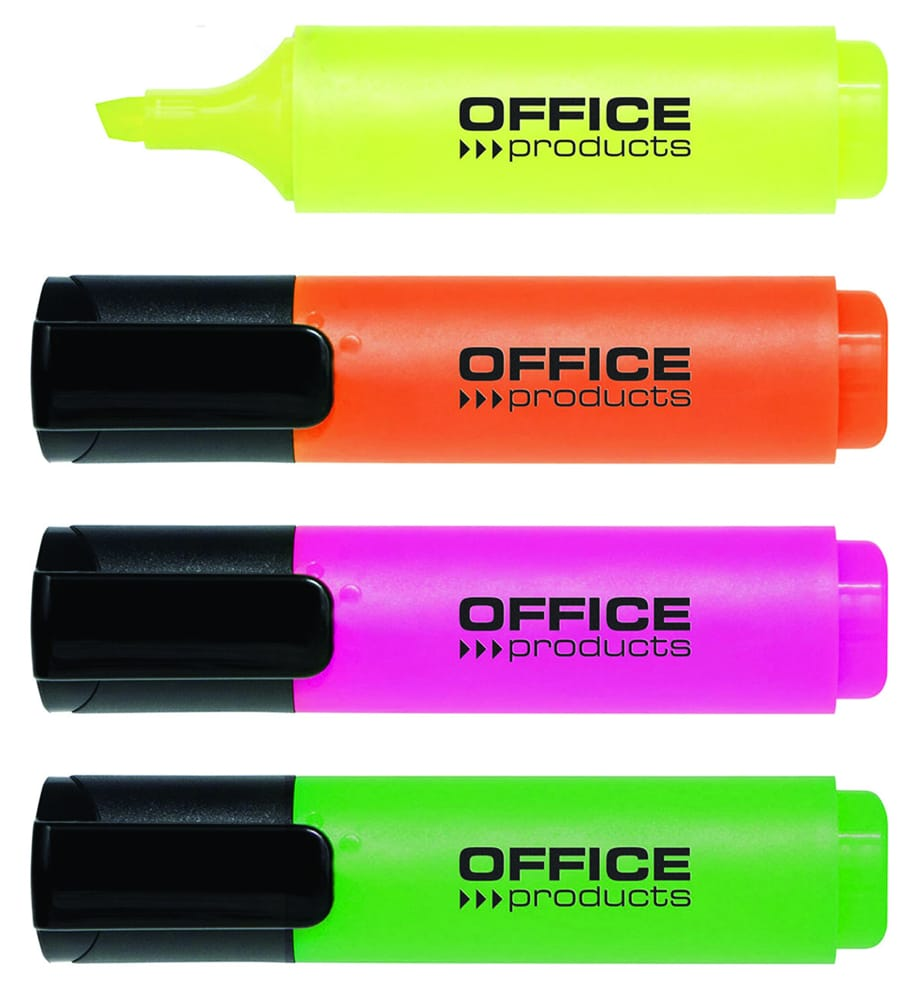 Zakreślacze OFFICE PRODUCTS 2-5mm w kolorach: żółty, pomarańczowy, różowy i zielony