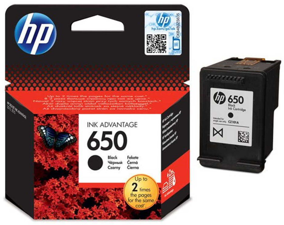 Tusz HP 650 czarny oryginał INK ADVANTAGE w opakowaniu z kartridżem