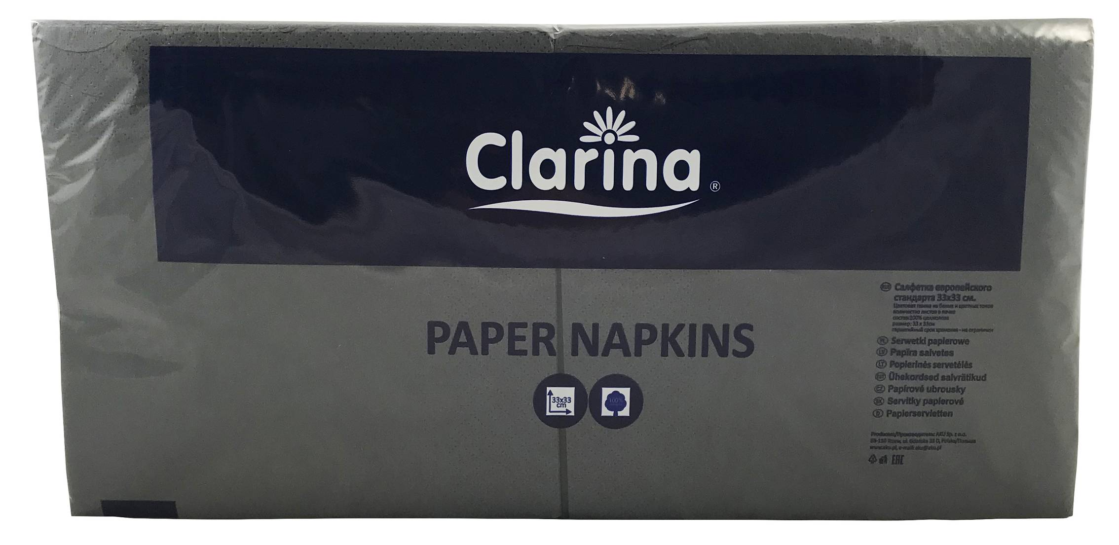 Serwetki papierowe Clarina czarne dwuwarstwowe 33x33 cm, opakowanie 250 szt.