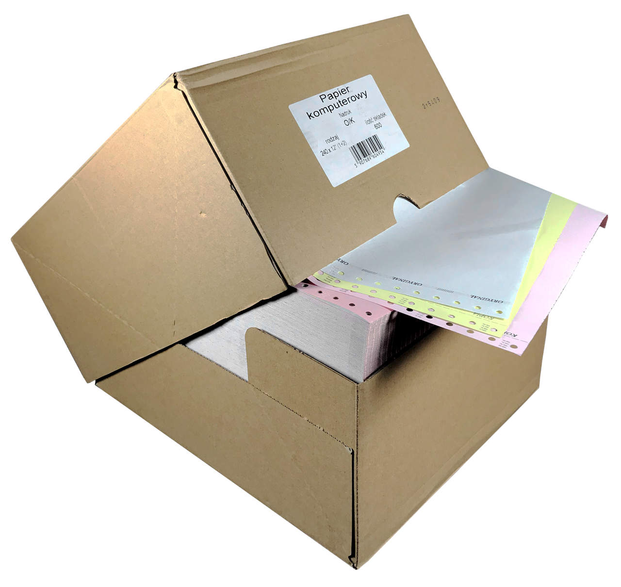 Papier komputerowy 1+2 w pudełku, trójwarstwowy biały oryginał i kopie różowa żółta, 600 składek