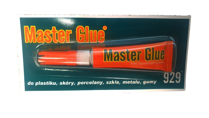 Klej błyskawiczny Master Glue w czerwonym tubie, opakowanie z opisem zastosowań