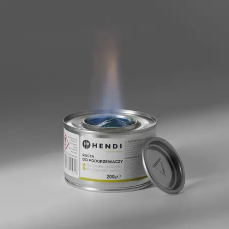 HENDI Pasta do podgrzewaczy 200g w metalowym pojemniku z niebieskim wkładem, płonący płomień nad produktem