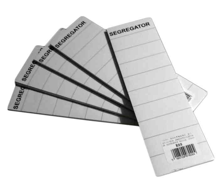 Samoprzylepne etykiety na segregator 30x190 mm, białe, z podziałem na linie do wpisywania zawartości.