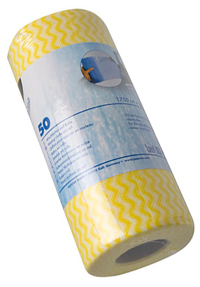 Ścierka Uniwersalna na rolce 50 szt tkaninowa 17,5m/18cm PAPSTAR Praktyczne ściereczki na rolce: do mycia i polerowania; miękkie, delikatne; bardzo chłonne. Wycierają na sucho, czyszczą na mokro. Opakowanie zawiera: 50szt.