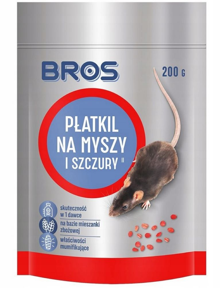 BROS płatki na myszy i szczury 200g w torebce, trutka gryzoniobójcza do zwalczania gryzoni