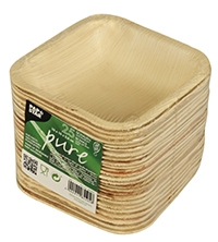 Taczki kwadratowe z liścia palmowego 10x10x3cm, opakowanie 25 sztuk, beżowe, biodegradowalne