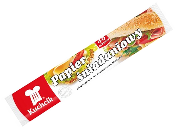 Papier śniadaniowy KUCHCIK 40 arkuszy do pakowania kanapek i piekarni, opakowanie wielorazowe.