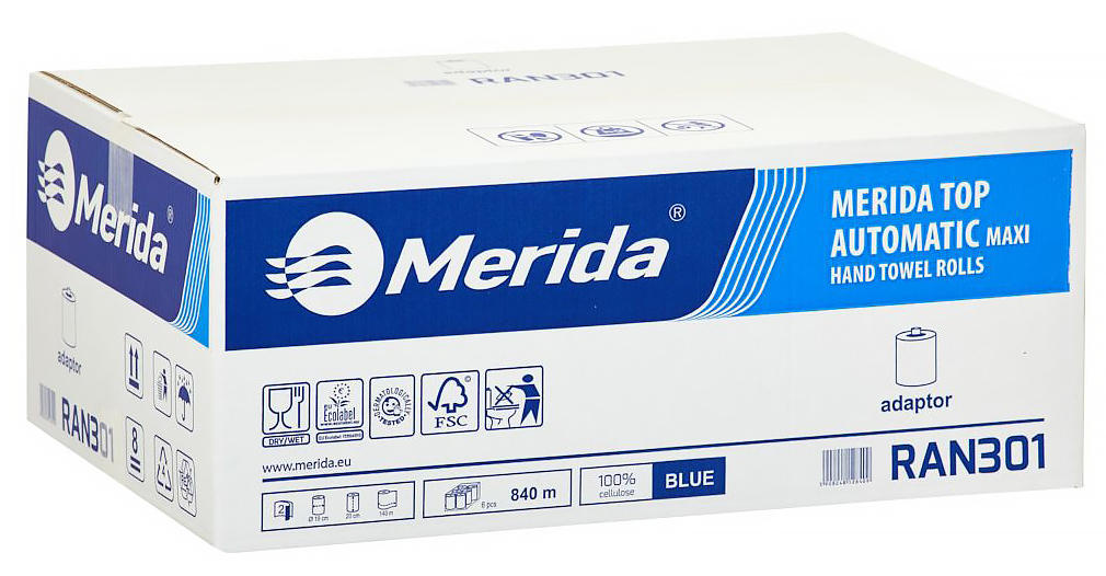 Ręcznik do TOP AUTOMATIC MERIDA MAXI 6 rolek niebieskich dwuwarstwowych 140m z adapterem