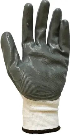 Rękawice ochronne z białej elastycznej dzianiny poliestrowej, bez szwów, powlekane w części chwytnej szarym nitrylem. Rękawice zakończone są elastycznym ściągaczem.

Rozmiar: L/9