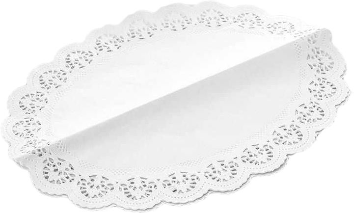 Serwetka ozdobna pod tort owal 38x28 cm biała koronkowa 100 sztuk