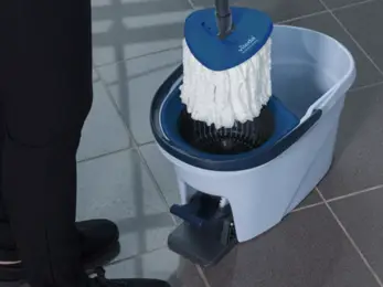 Vileda UltraSpin obrotowy mop zestaw wiadro białe z wyciskarką niebieską uchwyt i mop wymienny