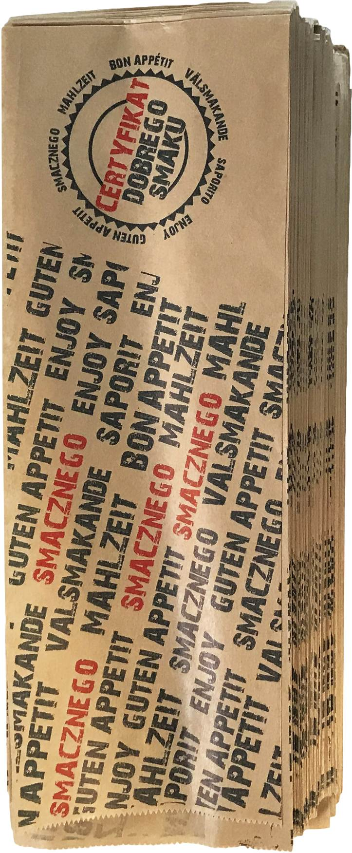 Opakowanie do hot-doga 250szt CERTYFIKAT DOBREGO SMAKU Opakowanie do hot-doga wykonane z szarego papieru kraftowego, z nadrukiem dwukolorowym. Motyw nadruku: "Certyfikat dobrego smaku. Wymiary: 80x220mm. Opakowanie zawiera 250 sztuk.