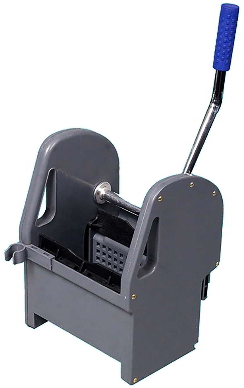 Prasa do wózka sprzątającego, przeznaczona do bezdotykowego wyciakania nakładek na mopy. Wykonana z tworzywa sztucznego PPN,  z metalowym uchwytem i plastikową rączką.

