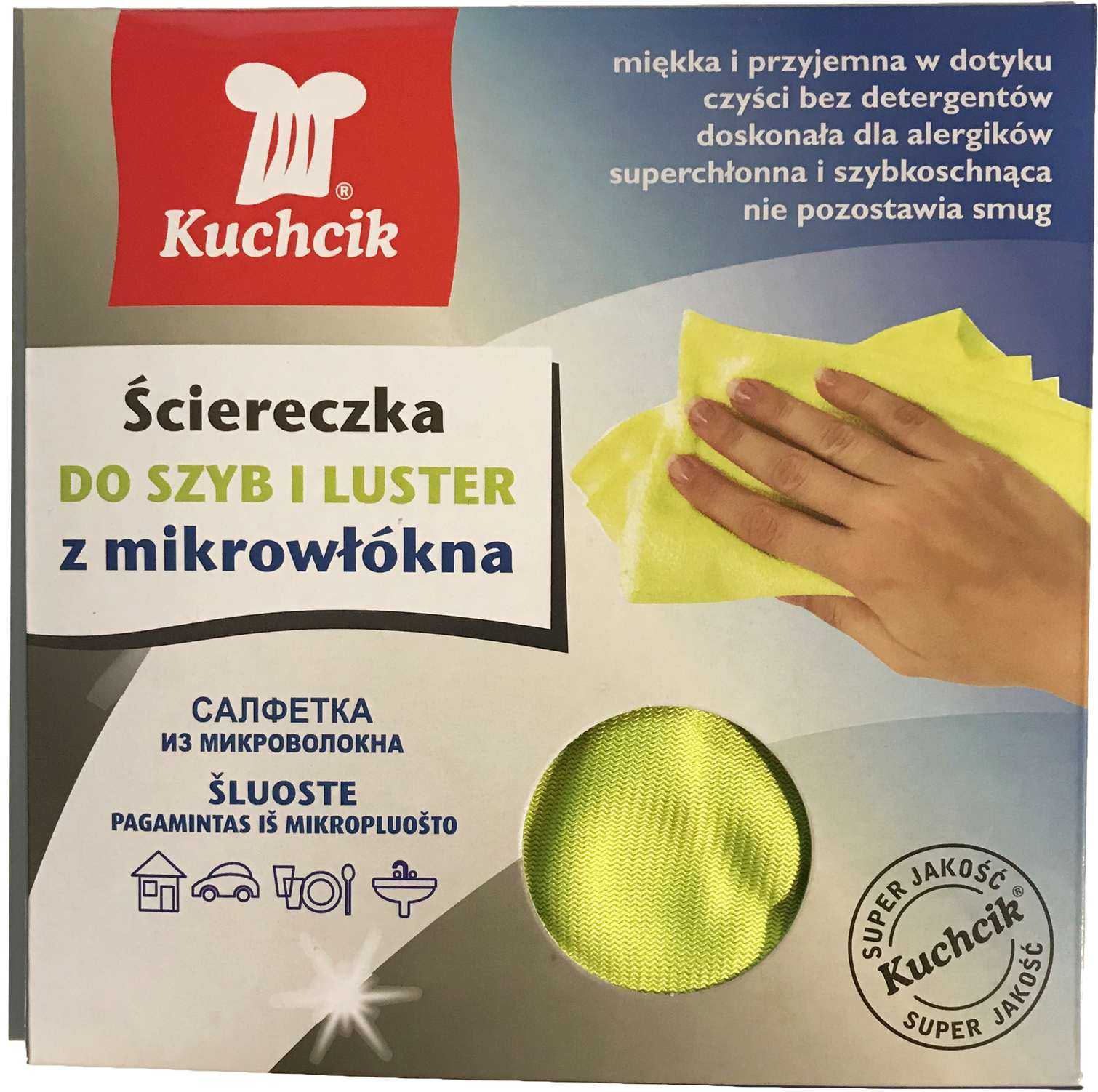 Ścierka mikrofibra do szyb Kuchcik gładka Ściereczka została wykonana z mikrowłókien specjalnie do czyszczenia delikatnych szklanych powierzchni. Czyści bez użycia detergentów, równieź zatłuszczone powierzchnie. Delikatna w dotyku, nie rysuje powierzchni ani nie pozostawia smug. Szybkoschnąca,...