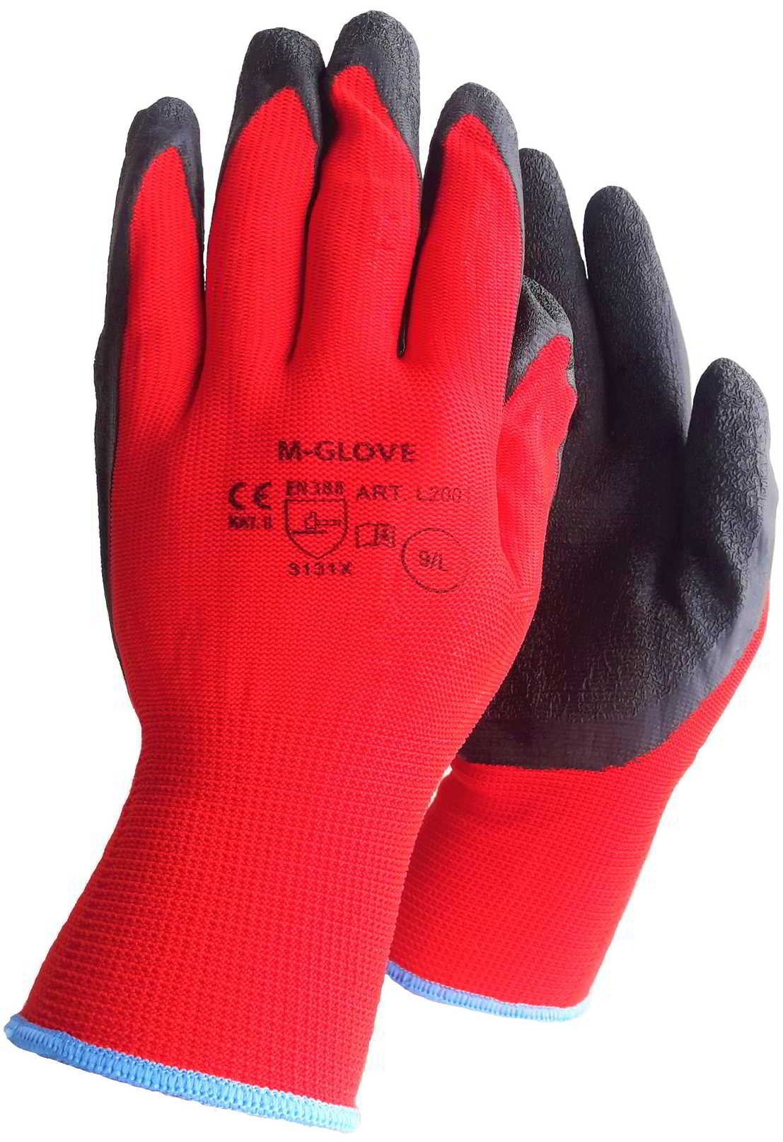 Rękawice ochronne M-Glove czerwono-czarne rozmiar M powlekane lateksem, 1 para
