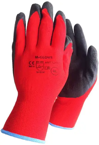 Rękawice ochronne M-Glove czerwono-czarne rozmiar M powlekane lateksem, 1 para