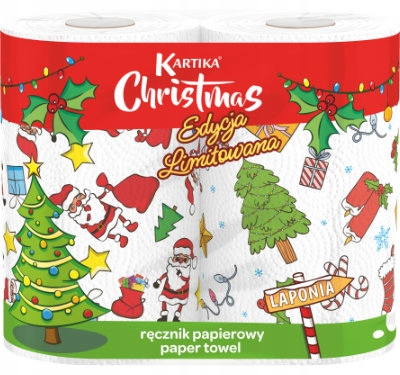Ręcznik kuchenny KARTIKA Christmas 2 szt trzywarstwowy z bożonarodzeniowym wzorem, 40 m długości.