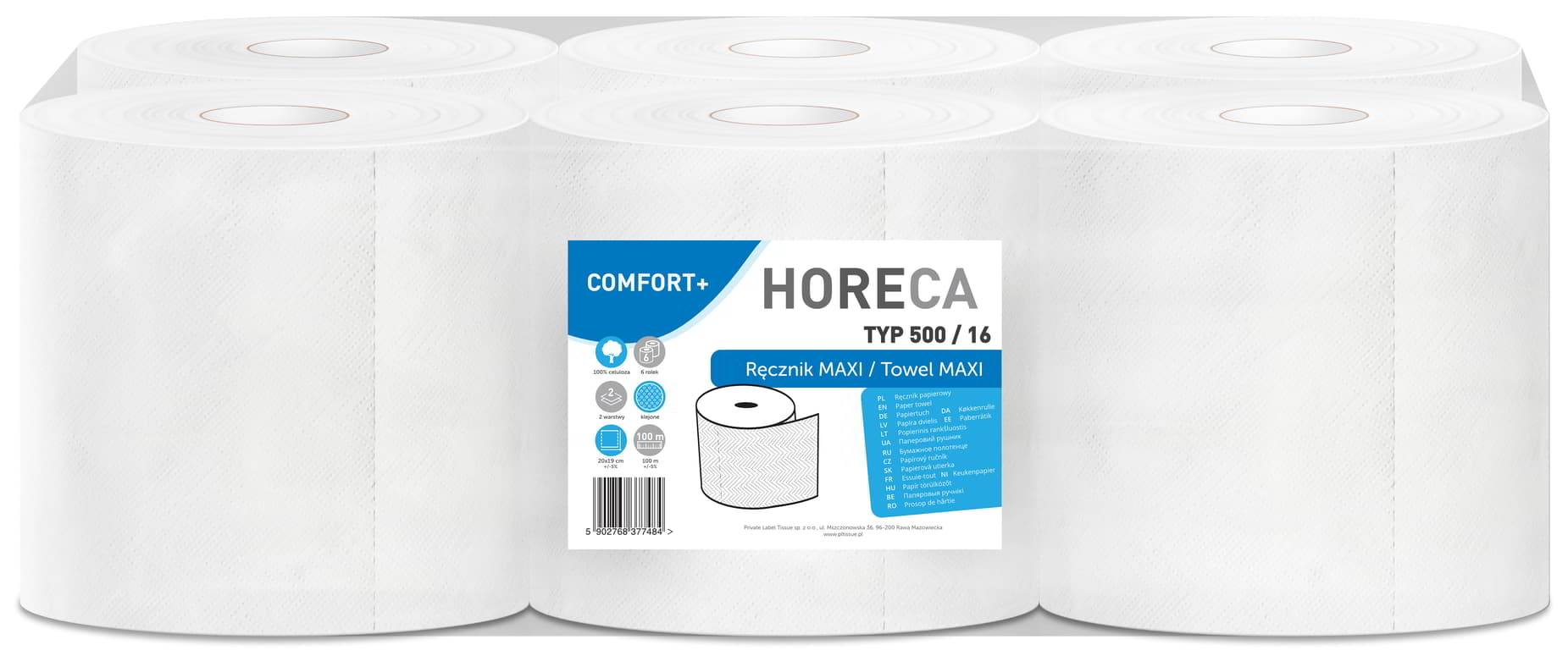 Ręcznik celuloza dwuwarstwowy Comfort+ Horeca Maxi 100 mb, opakowanie 6 rolek