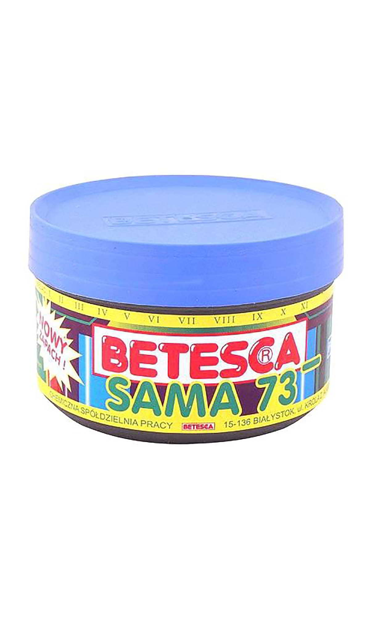 Pasta do szorowania SAMA 73 250g Betesca w opakowaniu z niebieską pokrywką