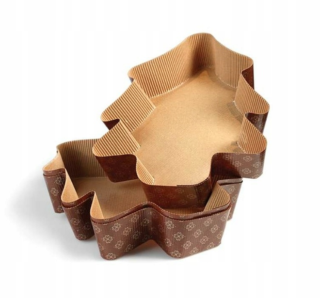 Foremka papierowa do pieczenia w kształcie choinki brązowa ze złotym wzorem 160x140x35mm