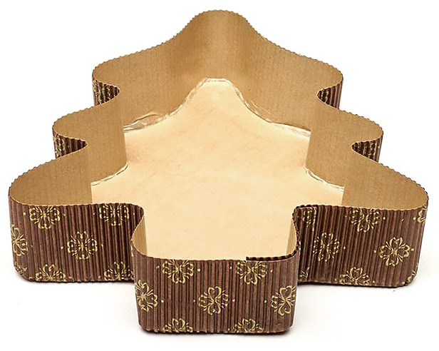 Foremka papierowa do pieczenia w kształcie choinki brązowa ze złotym wzorem 160x140x35mm