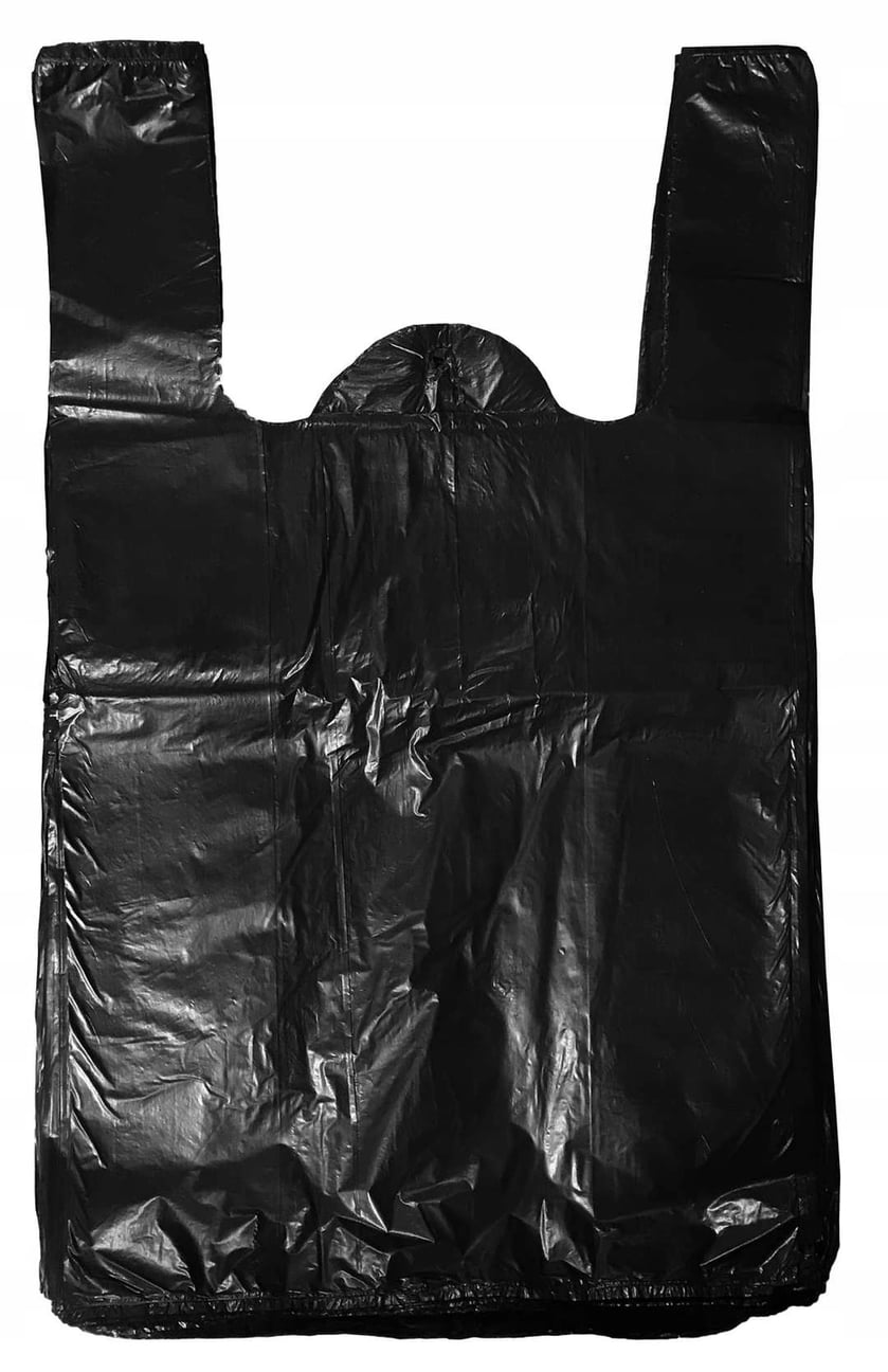 Reklamówka foliowa HD czarna 25x45 cm, grubość 12 mikrometrów, do opakowania towarów w sklepach.