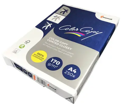 Papier kredowy, gramatura: 160g. Format: A4, (210x297mm). Opakowanie zawiera 250 arkuszy.

