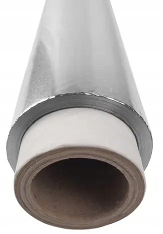 Folia aluminiowa 44 cm szerokości, 75 m długości, 12,5 mikrometra grubości w kartonie z ostrzem do cięcia