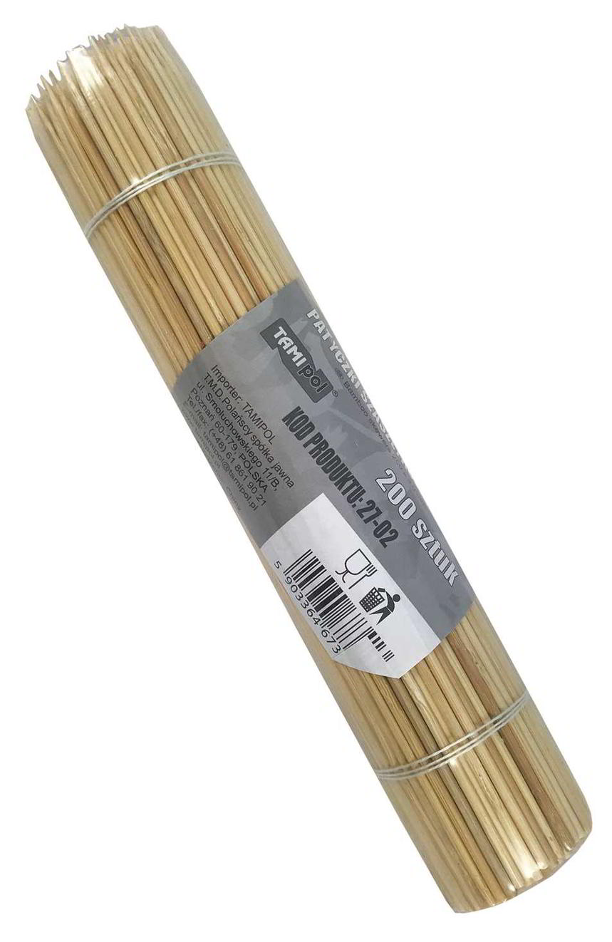 Drewniane patyki do szaszłyka 25 cm, pęczek 200 sztuk, naturalne drewno