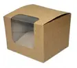 Karton na tort jednoczęściowy kraft z przezroczystym oknem, wymiary 9,7x9,2x7 cm.