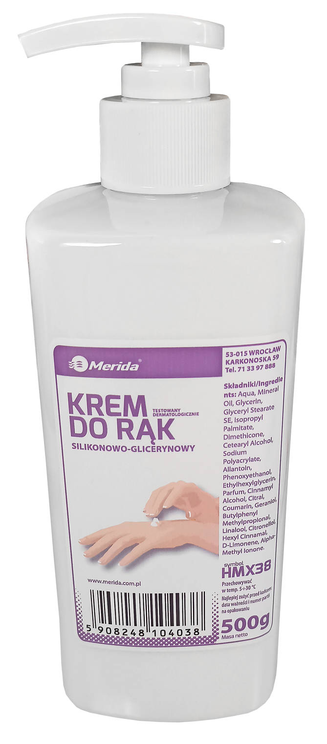 Krem do rąk Merida 500g silikonowo-glicerynowy w butelce z dozownikiem
