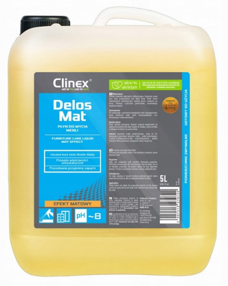 CLINEX Delos Mat 5L Pielęgnacja mebli Matowych CLINEX Delos Mat 5L płyn do mycia mebli o matowym efekcie w opakowaniu kanistrze
