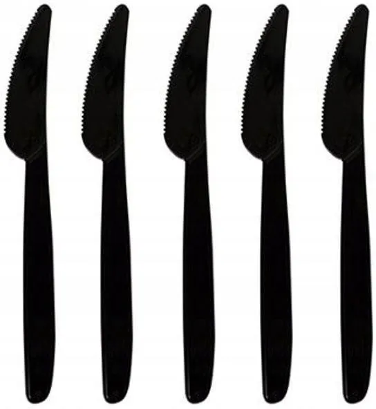 Nóż SUPERIOR czarny 17,5cm, zestaw 50 sztuk jednorazowych noży plastikowych