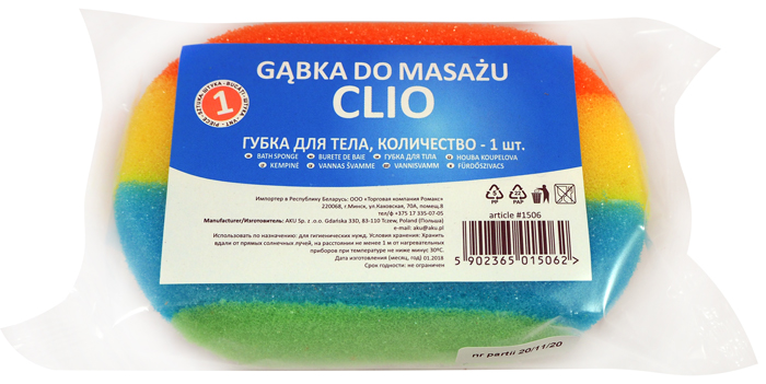 Gąbka kąpielowa CLIO to idealny produkt do codziennych kąpieli. Wysokiej jakości produkt przeznaczony przede wszystkim do użytku domowego.

KOLOR WYSYŁANY LOSOWO.
