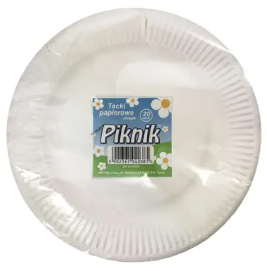 Klasyczny talerz papierowy o średnicy 21cm do podawania dań zimnych i gorących, doskonale nadaje się dla małej gastronomii.  Opakowanie zawiera: 12 szt.